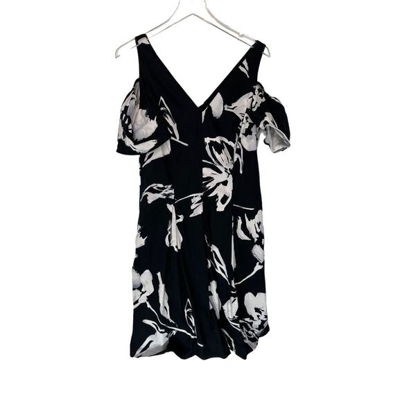 Lauren Ralph Lauren Black‎ White Floral Print Flutter Sleeve A-Line Dress Size 8 - Picture 2 of 13